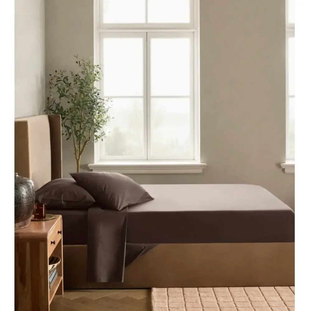 QUINCE Organic Crisp Percale Pillowcase Set KING in ESPRESSO